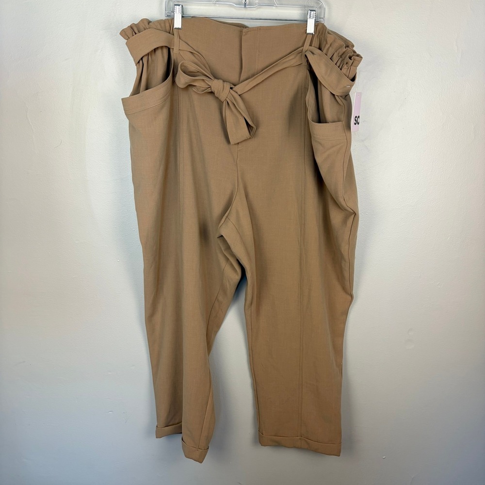 So Paperbag Pant Heathered Camel High-Waisted Belted‎ Tie Waist Plus 3X